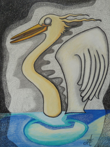 Dessin intitulée "L'Oiseau du lac" par Aurélie Sarrazin, Œuvre d'art originale, Crayon