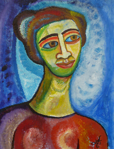 Painting titled "Femme souriant" by Aurélie Sarrazin, Original Artwork, Acrylic