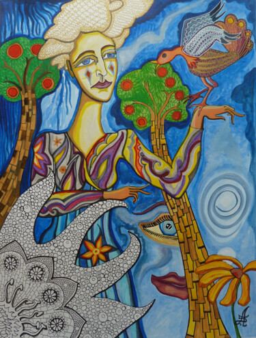 Malerei mit dem Titel "Oiseau, mon ami !" von Aurélie Sarrazin, Original-Kunstwerk, Tinte