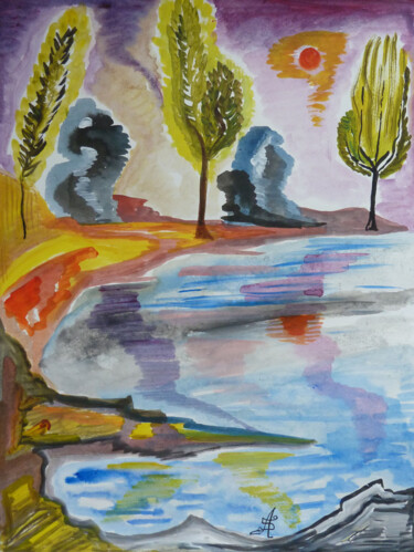Pittura intitolato "Surface miroitante" da Aurélie Sarrazin, Opera d'arte originale, Inchiostro