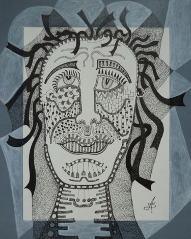 Drawing titled "Miroirs déformants" by Aurélie Sarrazin, Original Artwork, Ink Mounted on Wood Panel