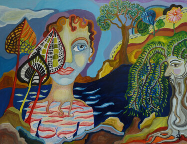Malerei mit dem Titel "La Nymphe" von Aurélie Sarrazin, Original-Kunstwerk, Acryl