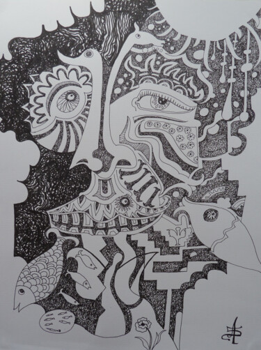 Disegno intitolato "L'Ombre parlante" da Aurélie Sarrazin, Opera d'arte originale, Inchiostro