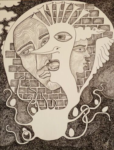 Desenho intitulada "Le Cri du Coeur" por Aurélie Sarrazin, Obras de arte originais, Tinta