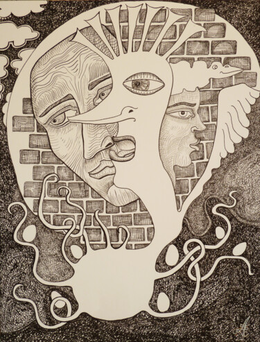 Drawing titled "Le Cri du Coeur" by Aurélie Sarrazin, Original Artwork, Ink