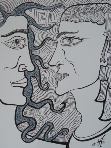 Zeichnungen mit dem Titel "Face à face" von Aurélie Sarrazin, Original-Kunstwerk, Tinte