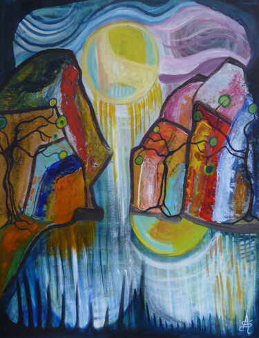 Malerei mit dem Titel "Le Grand Soleil" von Aurélie Sarrazin, Original-Kunstwerk, Acryl