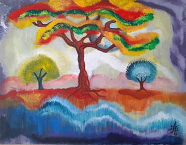 Painting titled "Les Trois Arbres" by Aurélie Sarrazin, Original Artwork, Acrylic