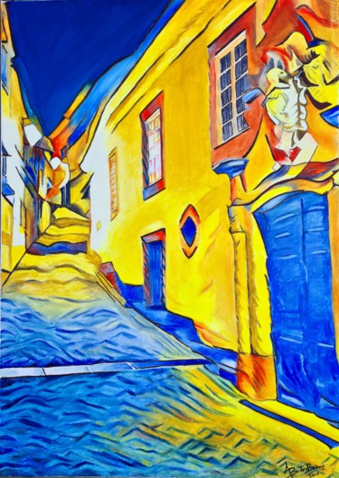 Pintura intitulada "Rua da Figueira - P…" por Aurelio Bentes Bravo, Obras de arte originais, Óleo