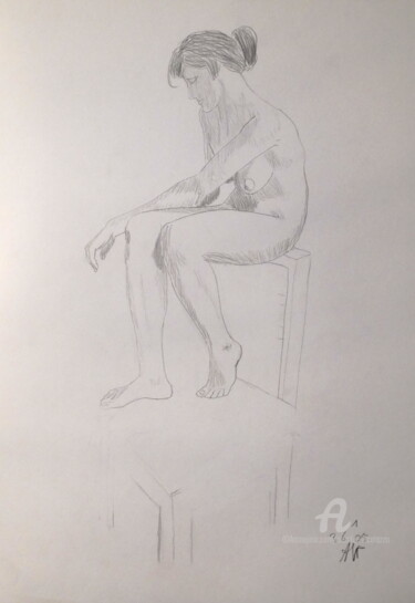 Tekening getiteld "Nudo di donna" door Aurelio Nicolazzo, Origineel Kunstwerk, Potlood