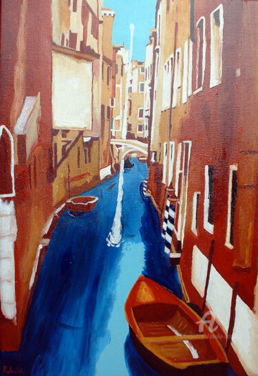 Schilderij getiteld "Una Calle a Venezia" door Aurelio Nicolazzo, Origineel Kunstwerk, Olie