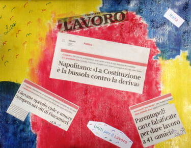 Schilderij getiteld "Lavoro Collage" door Aurelio Nicolazzo, Origineel Kunstwerk, Olie