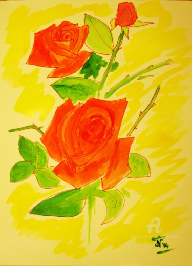 Ζωγραφική με τίτλο "Roses '66" από Aurelio Nicolazzo, Αυθεντικά έργα τέχνης, Ακουαρέλα