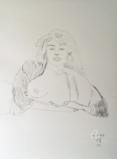 Tekening getiteld "Nudo di donna" door Aurelio Nicolazzo, Origineel Kunstwerk, Potlood