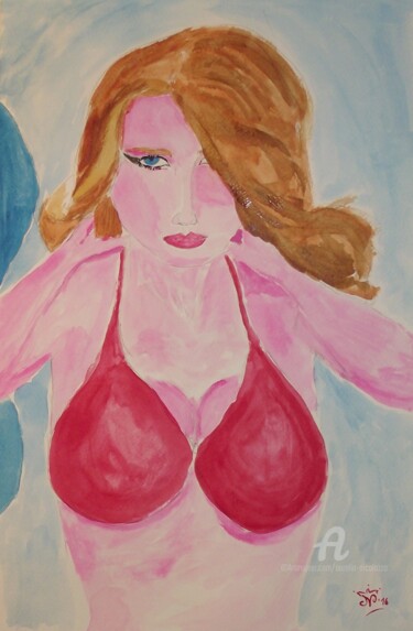 Painting titled "Ritratto di donna" by Aurelio Nicolazzo, Original Artwork, Watercolor