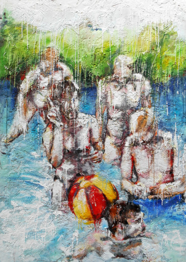 Pintura titulada "Les baigneurs" por Aurore Lanteri, Obra de arte original, Cera Montado en Bastidor de camilla de madera