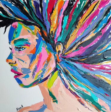 Картина под названием "Colorful Woman - se…" - Ava - Alexa Visual Artist, Подлинное произведение искусства, Акрил Установлен…