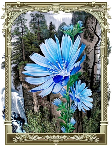 Digitale Kunst getiteld "Blaue Blümchen" door Konstantin Avdeev, Origineel Kunstwerk, Digitale afdruk