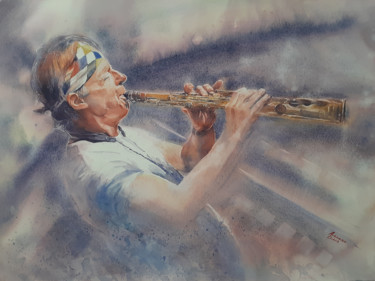 Malerei mit dem Titel "Saxophone soprano" von Diana Avramova, Original-Kunstwerk, Aquarell