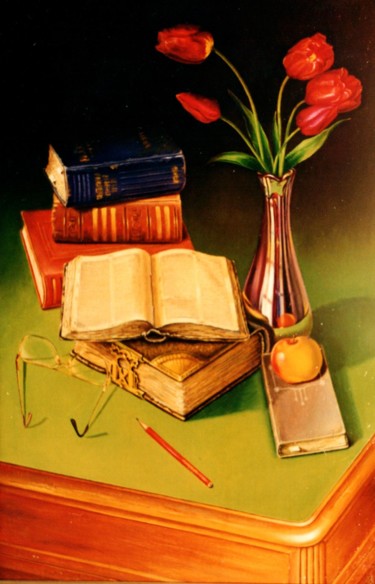 Painting titled "Still-life with the…" by Vladimir Abaimov, Original Artwork, Oil