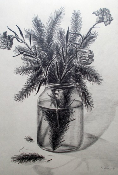 Drawing titled "Christmas Tree with…" by Vladimir Abaimov, Original Artwork, Pencil