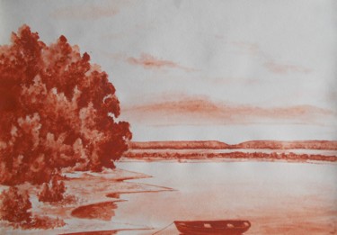 Drawing titled "Landscape with a Bo…" by Vladimir Abaimov, Original Artwork, Pastel