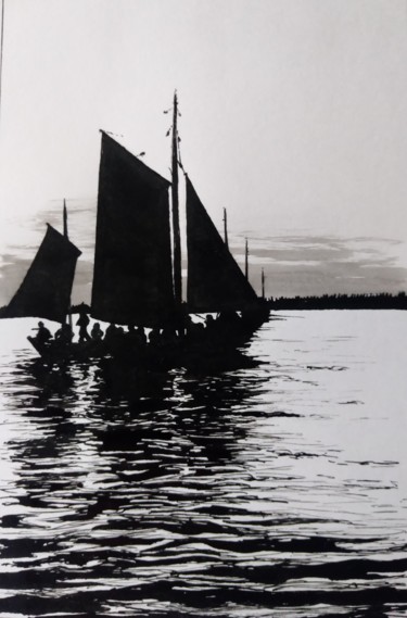 Dibujo titulada "The Sails / Паруса" por Vladimir Abaimov, Obra de arte original, Tinta