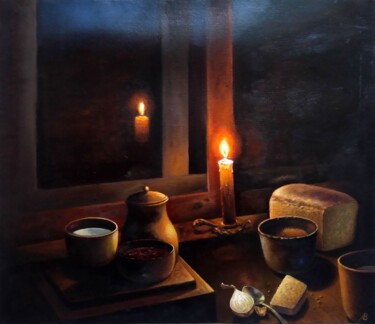 Schilderij getiteld "The late Supper / П…" door Vladimir Abaimov, Origineel Kunstwerk, Olie