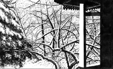 Desenho intitulada "The Winter Garden /…" por Vladimir Abaimov, Obras de arte originais, Tinta