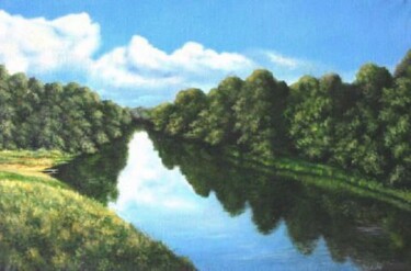 Painting titled "Mana River / Река М…" by Vladimir Abaimov, Original Artwork, Oil