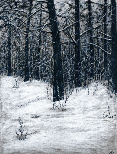 Dibujo titulada "Winter Silence / Зи…" por Vladimir Abaimov, Obra de arte original, Tinta