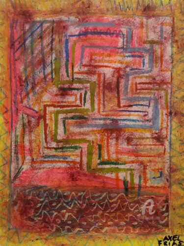 Painting titled "Laberinto abstracto" by Axel Frías, Original Artwork, Pastel Mounted on Glass