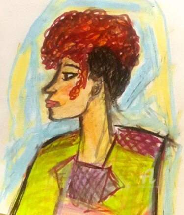 Schilderij getiteld "Mujer con pelo afro" door Axel Frías, Origineel Kunstwerk, Pastel
