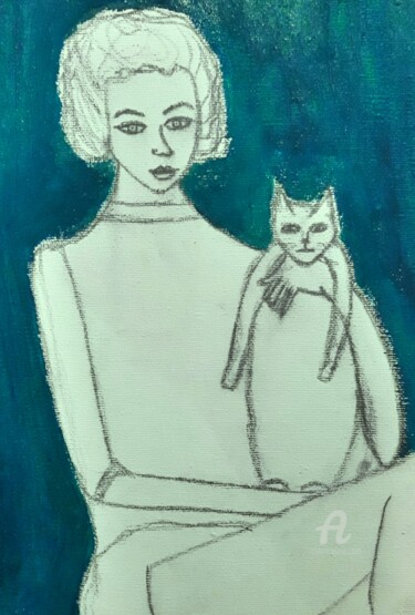 Arte digitale intitolato "Mujer con gato (pró…" da Axel Frías, Opera d'arte originale, Pittura digitale