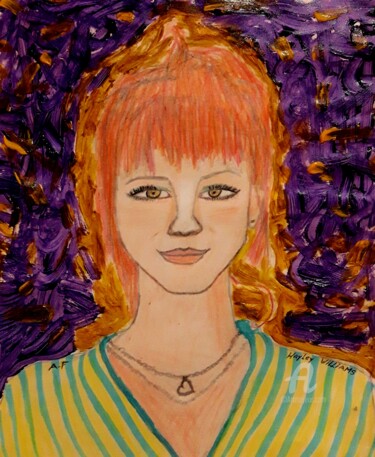 Pintura intitulada "Retrato de Hayley W…" por Axel Frías, Obras de arte originais, Lápis Montado em Vidro