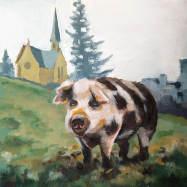 Malerei mit dem Titel "Pig in Taunus" von Axel Jung, Original-Kunstwerk, Öl