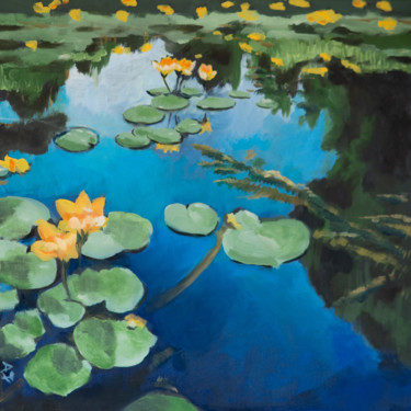 「Water lilies」というタイトルの絵画 Axel Jungによって, オリジナルのアートワーク, オイル ウッドストレッチャーフレームにマウント