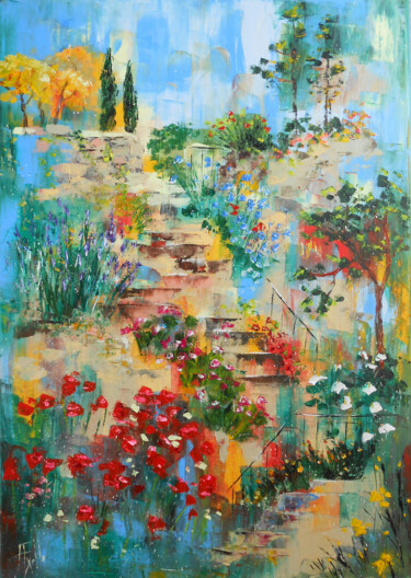 Картина под названием "Merveilleux Jardin…" - Axelle Bosler, Подлинное произведение искусства, Масло Установлен на Деревянна…