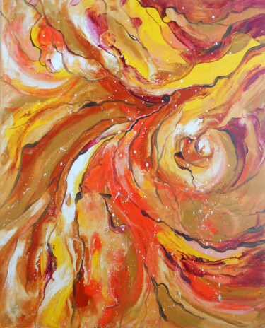 Painting titled "Irruption solaire" by Axelle Bosler, Original Artwork, Oil Mounted on Wood Stretcher frame