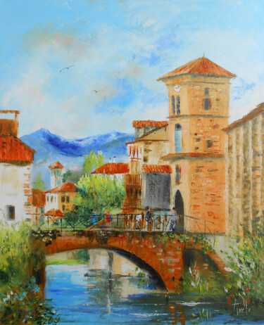 Painting titled "Saint Jean Pied de…" by Axelle Bosler, Original Artwork, Oil Mounted on Wood Stretcher frame
