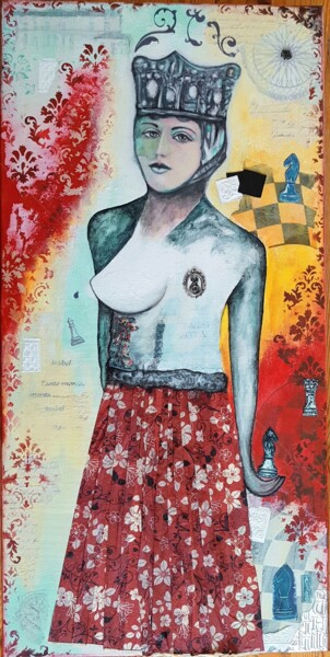 Pintura intitulada ""Dame Isabelle au c…" por Aya So, Obras de arte originais, Acrílico Montado em Armação em madeira