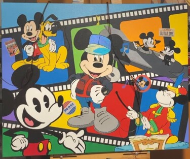 Ζωγραφική με τίτλο "Mickey back to the…" από Sayam, Αυθεντικά έργα τέχνης, Ακρυλικό Τοποθετήθηκε στο Ξύλινο φορείο σκελετό