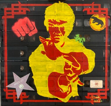 Schilderij getiteld "Tribute to Bruce Lee" door Sayam, Origineel Kunstwerk, Acryl Gemonteerd op Houten paneel