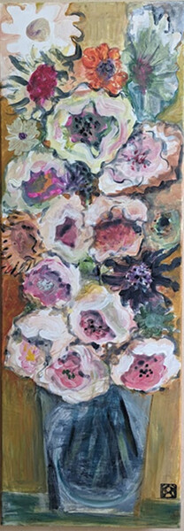 Картина под названием "bouquet de fleurs" - Ayako Guerin, Подлинное произведение искусства, Акрил Установлен на Деревянная р…