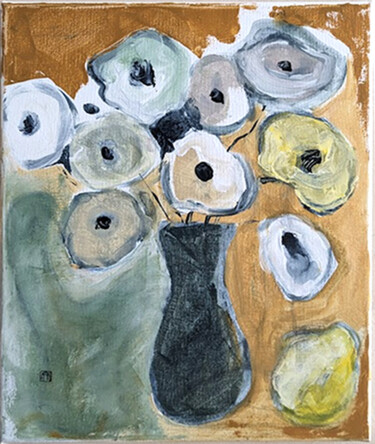Pintura titulada "fleurs dans un pot" por Ayako Guerin, Obra de arte original, Acrílico Montado en Bastidor de camilla de ma…