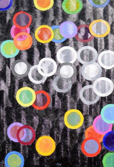 Malarstwo zatytułowany „Ronds colorés” autorstwa Ayel, Oryginalna praca, Akryl Zamontowany na Drewniana rama noszy