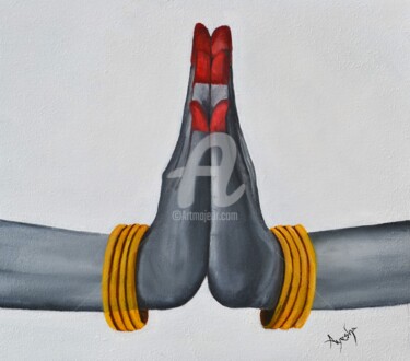 Картина под названием "Bharatanatyam Hasta…" - Ayesha Jilkar, Подлинное произведение искусства, Масло