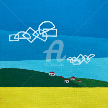 「Village landscape」というタイトルの絵画 Ayhan Çeli̇Kによって, オリジナルのアートワーク, アクリル
