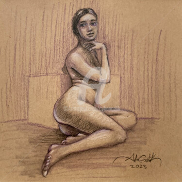 Disegno intitolato "Nude Model 01" da Ayhan Çeli̇K, Opera d'arte originale, Pastello Montato su Pannello di legno
