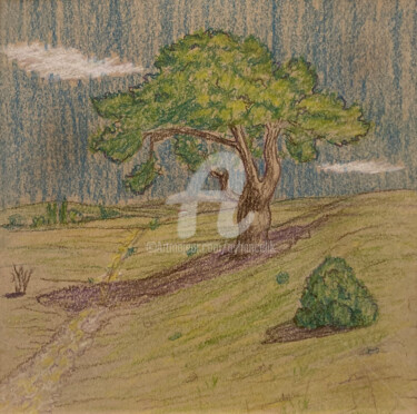 Dessin intitulée "LANDSCAPE SKETCH 03" par Ayhan Çeli̇K, Œuvre d'art originale, Pastel Monté sur Panneau de bois